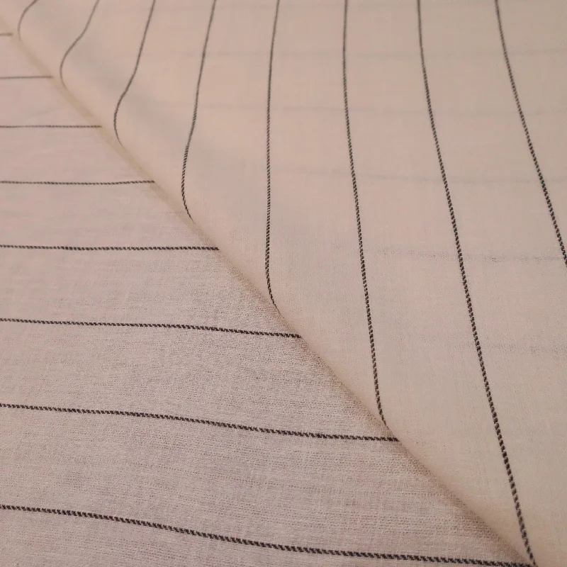 New Deals 2 YDS Off-White with Black Charcoal Stripe Cambric Linen Loro Piana Fabric