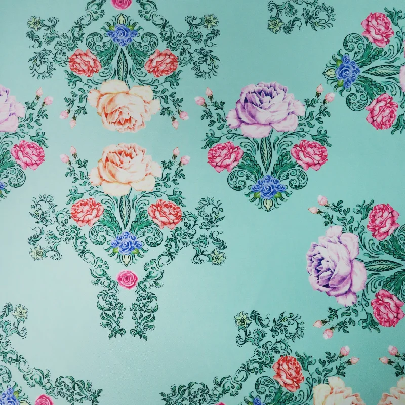 Quick Sale Multicolored Floral on Mint Background Printed Polyester Mikado Fabric