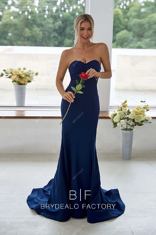 Exclusive Access Navy Sweetheart Neck Strapless Mermaid Horsehair Bridesmaid Dress Exclusive Access Navy Sweetheart Neck Strapless Mermaid Horsehair Bridesmaid Dress