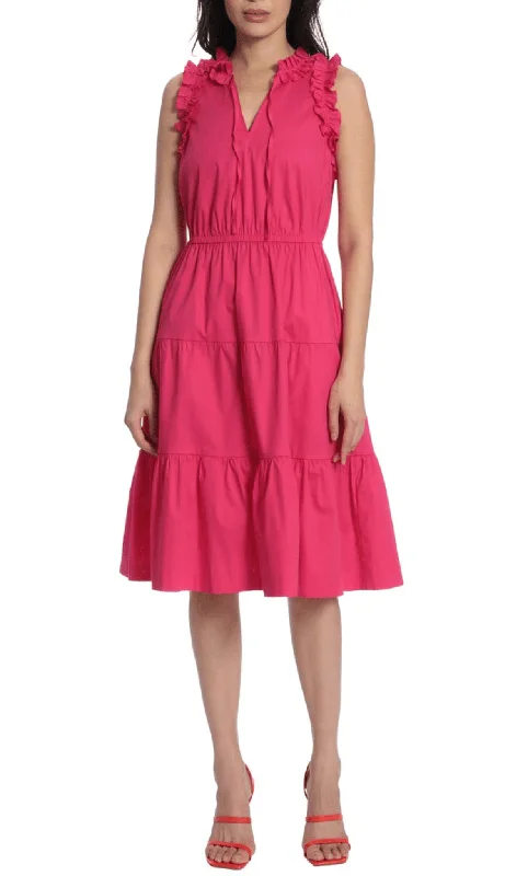 Price Buster Maggy London G5174M - Ruffled Sleeve Midi Dress