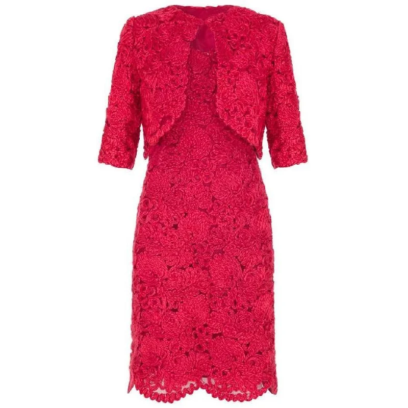 Sale Event 1960s French Couture Red Wool Applique Dress Suit