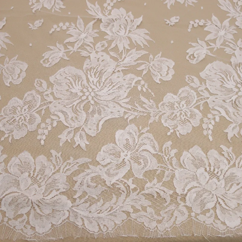 Unmissable Offer White Embroidered Tulle Florals Double Scalloped Lace