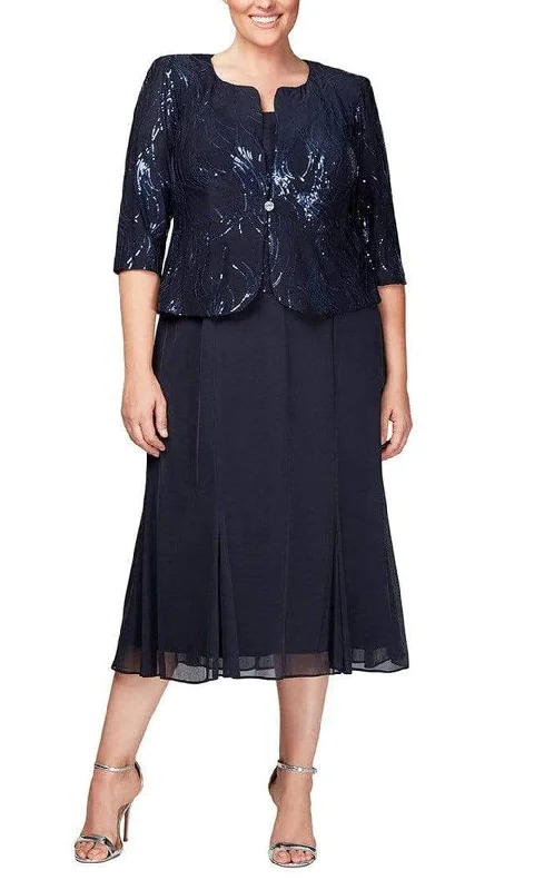 Last Chance Alex Evenings - 496267 Plus Size Chiffon Dress with Sequin Jacket