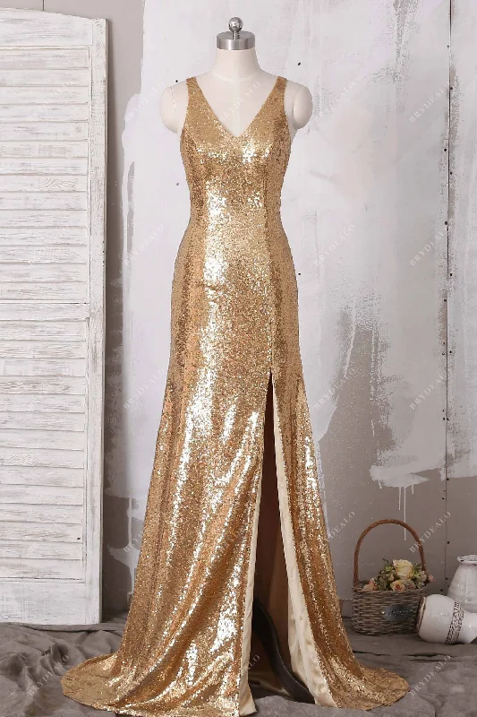 Midnight Madness Gold Sequin Side Cutout Slit Mermaid Prom Dress