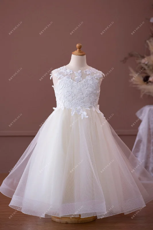 Special Price Cute Ivory Lace Tulle Keyhole Back Flower Girl Dress