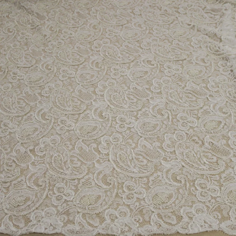 Special Promotion Off White Embroidered Pearls Floral Lace