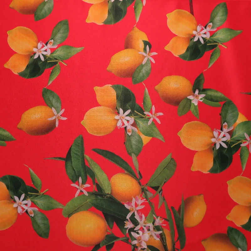 Limited Stock Lemons on Red Printed Polyester Mikado Fabric