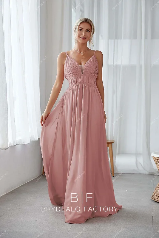 Customer Appreciation Sale Dusty Rose Thin Straps Pleated Plunging A-line Chiffon Bridesmaid Dress Customer Appreciation Sale Dusty Rose Thin Straps Pleated Plunging A-line Chiffon Bridesmaid Dress