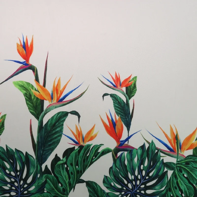 Special Price Green Monstera Leaves on White Printed Polyester Mikado Fabric