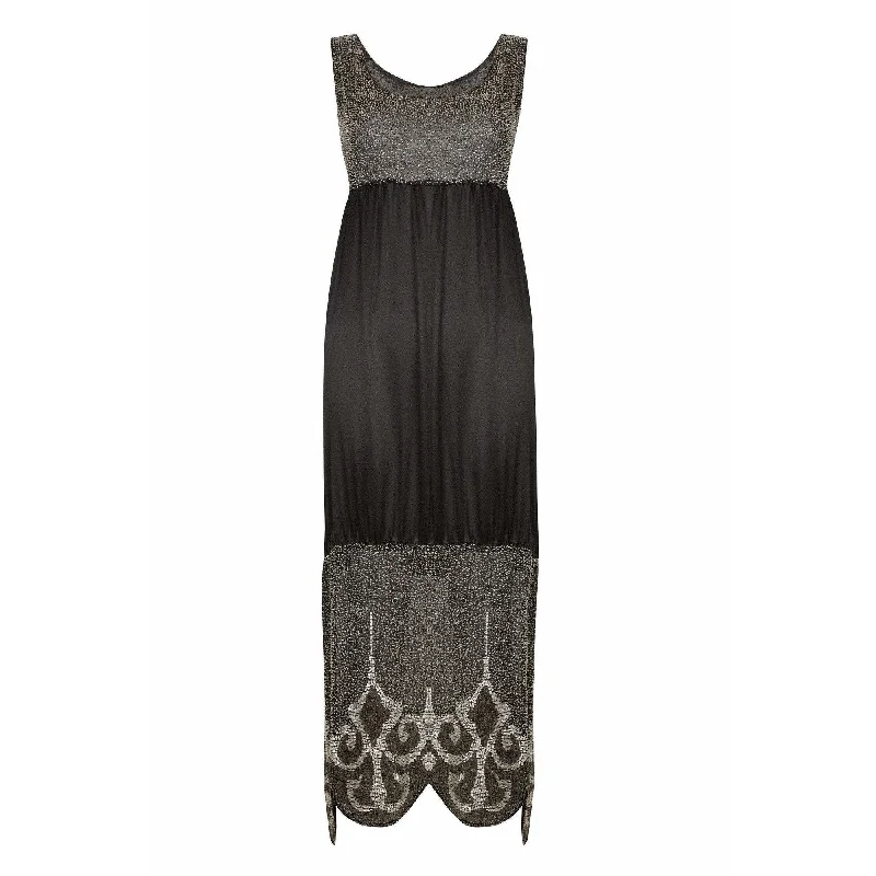 Reduced Prices 1920s Black and Cream Silk Beaded Long Flapper Dress