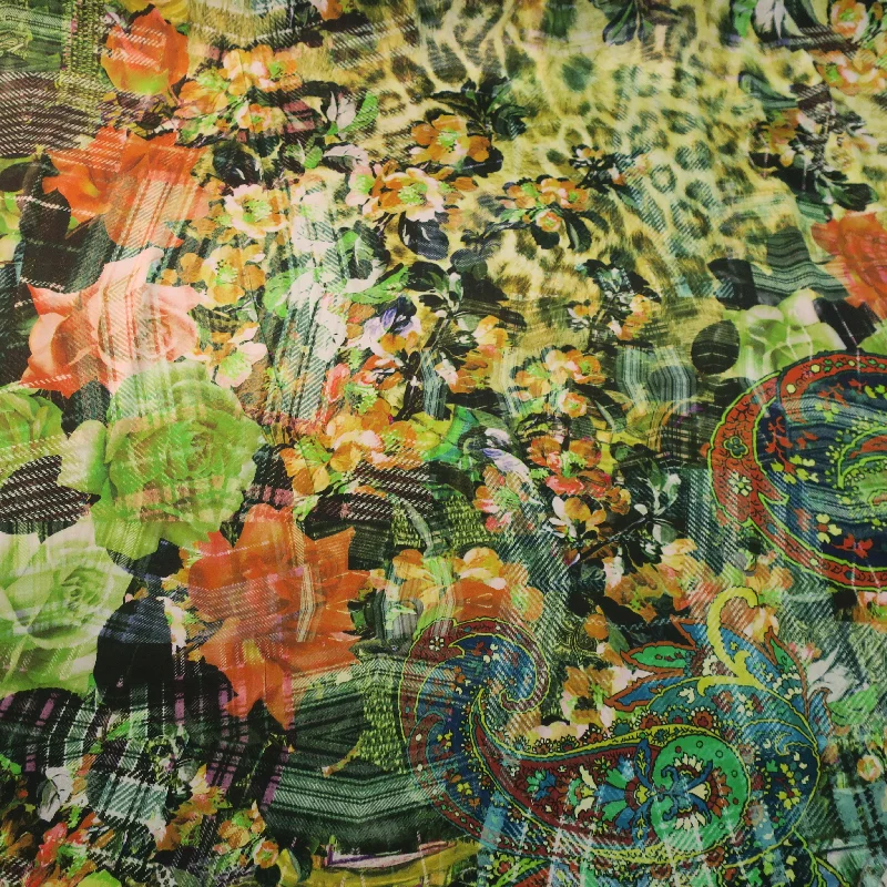 Final Clearance Multicolored Paisleys Printed Silk Charmeuse Fabric
