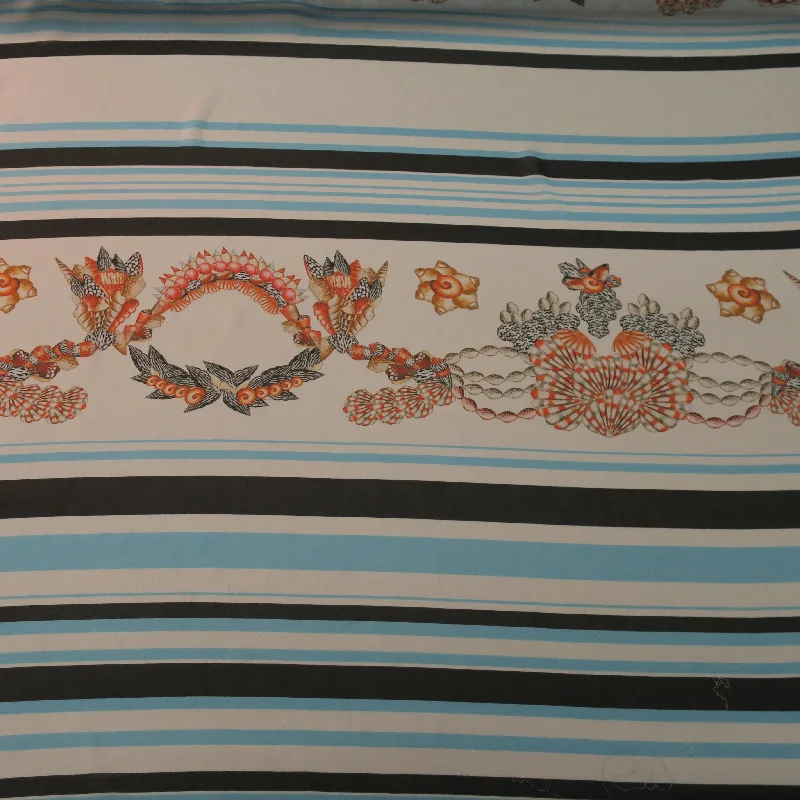 Closeout Light Blue and White Coral Reef with Stripes Printed Silk Chiffon Fabric