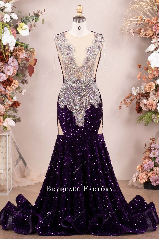 Daily Deals Sparkly Galaxy Rhinestone Purple Sequin Prom Dress