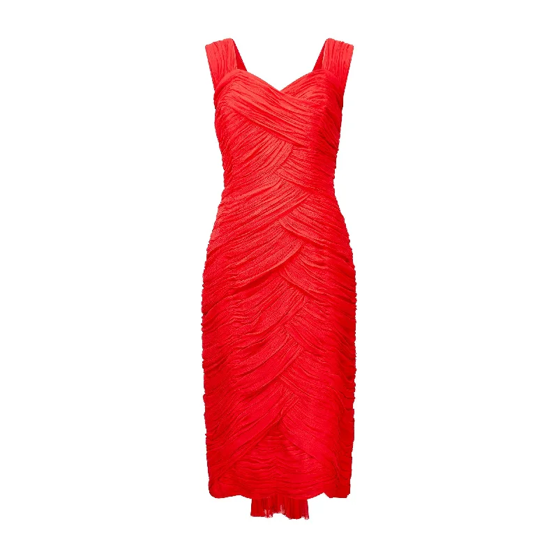 Exclusive Savings 1960s Red Silk Chiffon Pleated Dress with Train