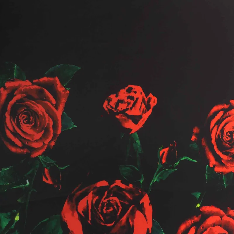 Final Markdown Red Roses on Black Background Printed Polyester Mikado Fabric