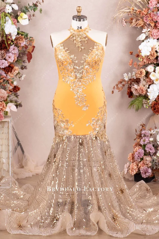 Weekend Special Sparkly Orange Sequin Jersey Mermaid Prom Dress
