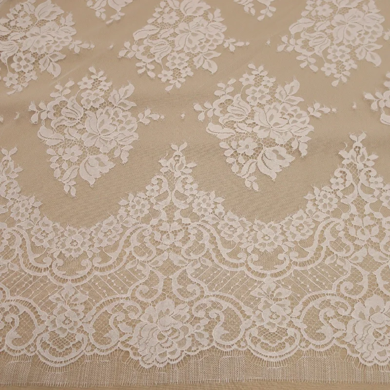 Shop and Save White Embroidered Tulle Arabesque Floral Double Scalloped Lace
