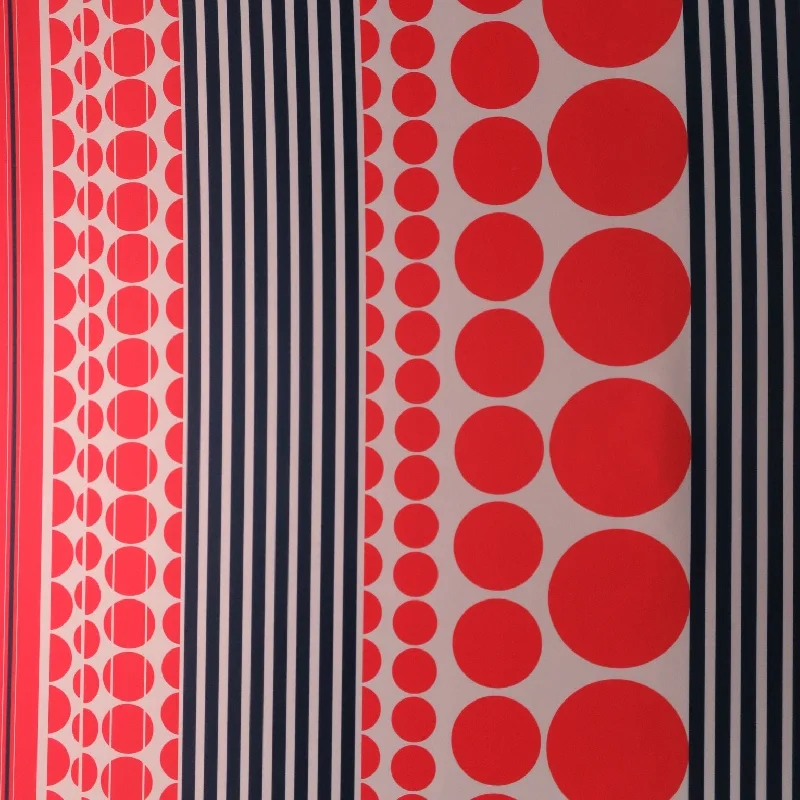 Buy Now Orange Multicolored Striped on Printed Polyester Mikado Fabric