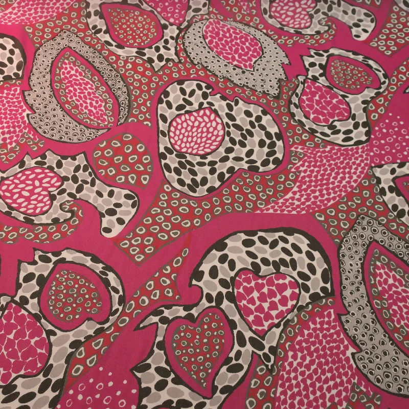 Closeout Fuchsia and Black Floral Printed Silk Chiffon Fabric