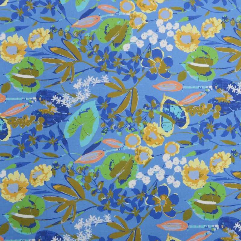 Extra Discounts Aqua Anthurium on Cornflower Blue Ground Floral Printed Cotton Pierre Cardin Cottone Extra Discounts Aqua Anthurium on Cornflower Blue Ground Floral Printed Cotton Pierre Cardin Cottone