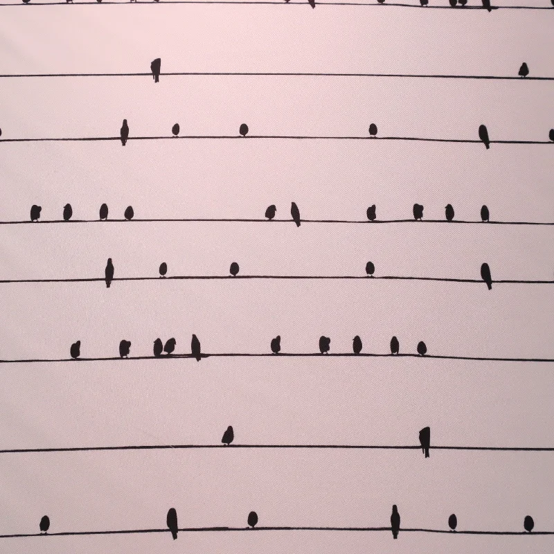 Reduced Prices Black Birds on White Printed Polyester Mikado Fabric