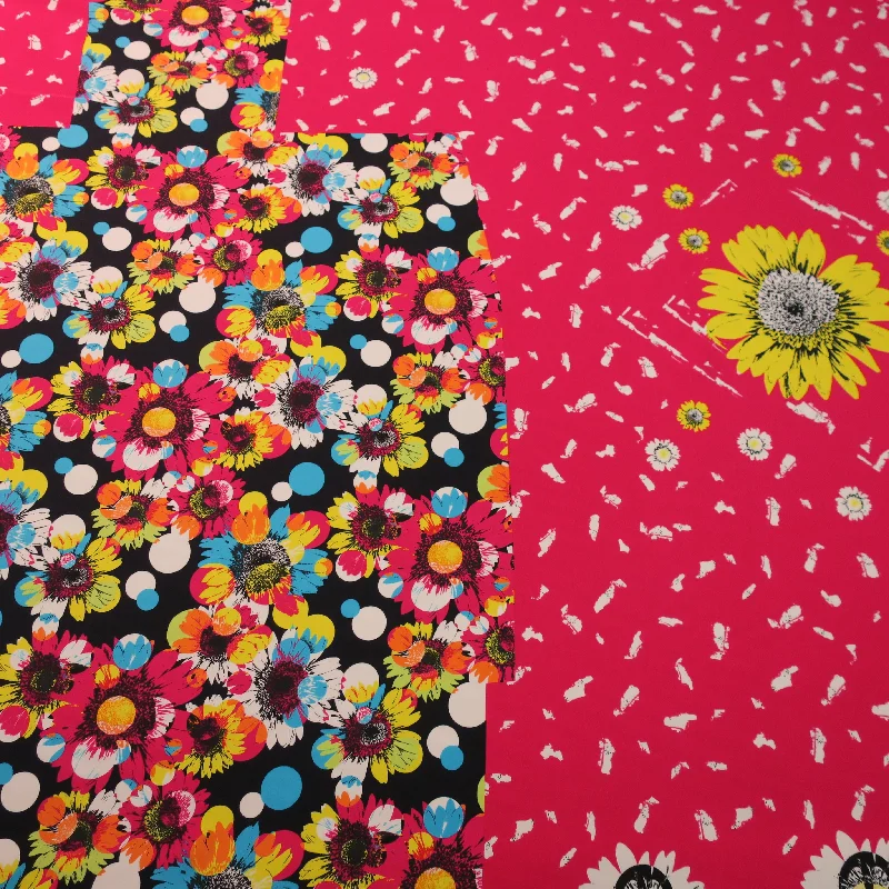 Exclusive Online Offer Fuchsia White and Black Floral China Silk Fabric