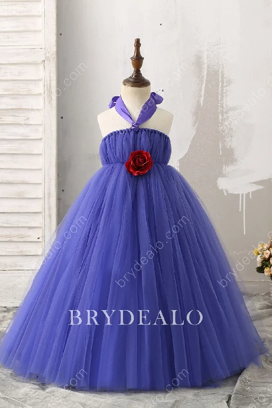 Weekend Deal Ruby 3D Rose Royal Blue Flower Girl Ball Gown