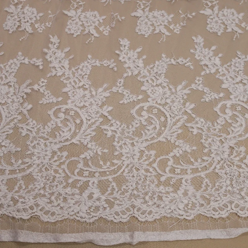Bonus Savings White Embroidered Tulle Corded Floral Lace
