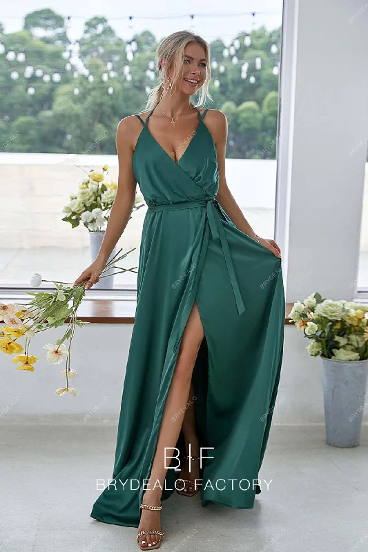 Get It Before It’s Gone Green Self-tie Charmeuse Double Straps A-line Slit Bridesmaid Dress Get It Before It’s Gone Green Self-tie Charmeuse Double Straps A-line Slit Bridesmaid Dress