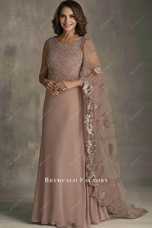 Price Cut Ready To Ship | Chiffon One Shoulder Shawl Mother of Bride Dress