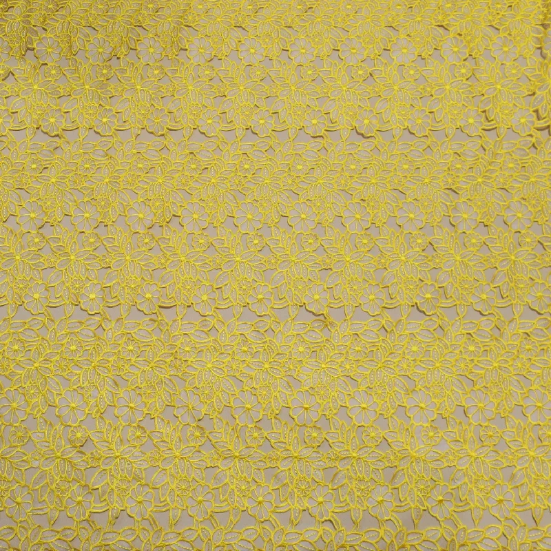 Shop and Save Yellow Floral Embroidered Silk Blend Organza Fabric