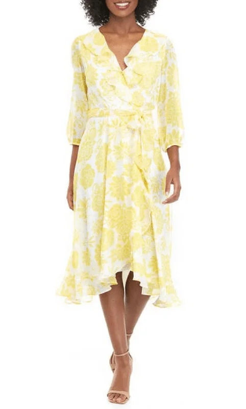 Amazing Deals Maison Tara 58399MA - Ruffled V-Neck Floral Cocktail Dress