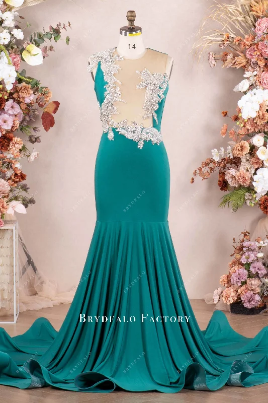 Time-Limited Offer Rhinestone Jade Jersey Keyhole Back Mermaid Prom Dress