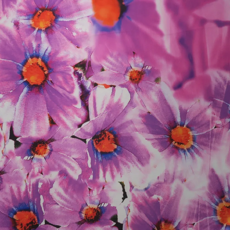 Now or Never Pink and Orange Floral on Pink Background Printed Polyester Mikado Fabric