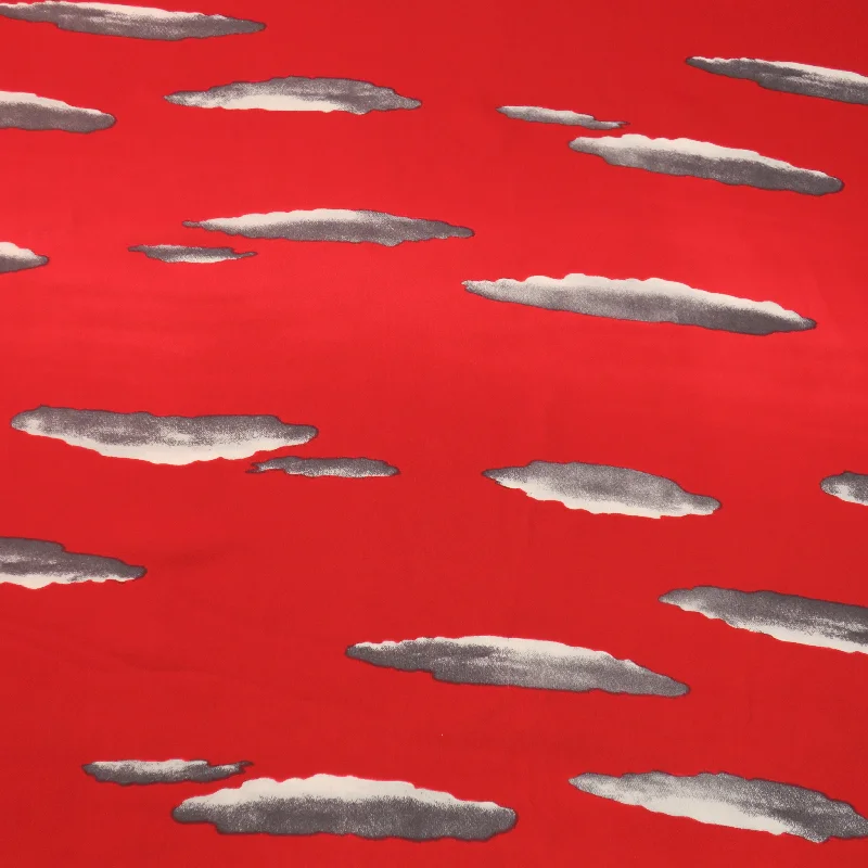 Discount Extravaganza Gray Clouds on a Red Background Printed Silk Chiffon Fabric