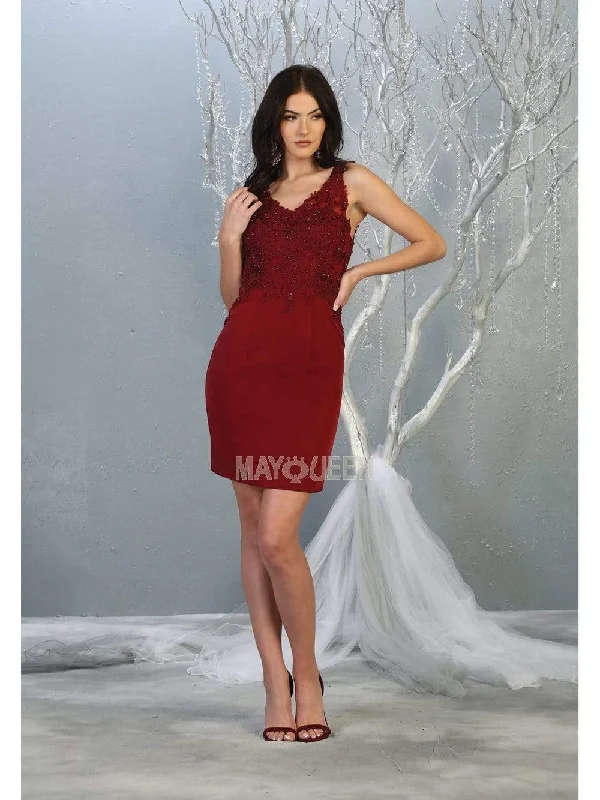 Massive Deals May Queen - MQ1808 Appliqued Illusion Bodice Sheath Dress