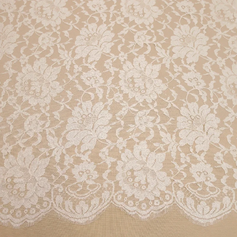 Hot Deal Off White Floral Corded Embroidered Double Scalloped Lace