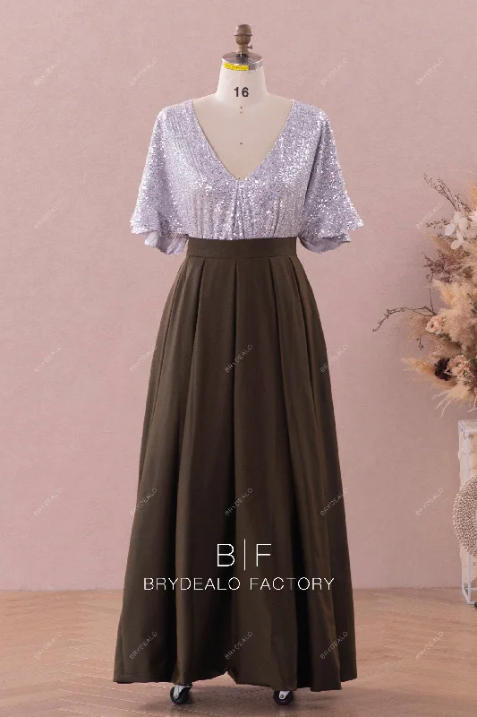 Flash Sale Ankle Length Sequin Top Taffeta Skirt Mother of Bride Dress