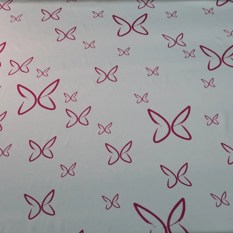 Midnight Madness Fuchsia Butterfly on White Ground Printed Silk Charmeuse Fabric