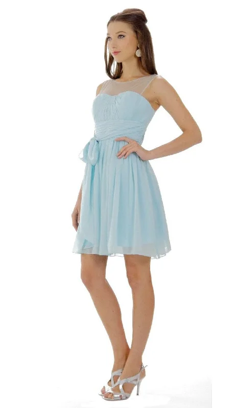 Shop and Save Poly USA - 7006 Sleeveless Illusion Neck Chiffon A-line Dress