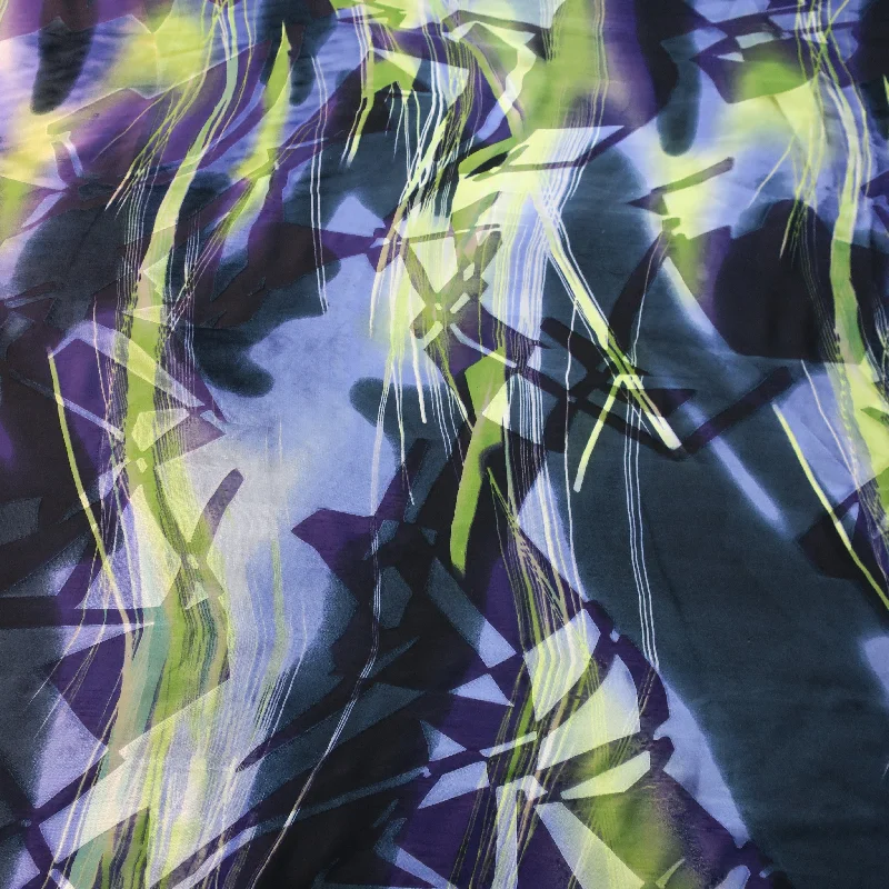 Take Advantage Green and Purple Abstract Silk Chiffon and Charmeuse Fabric