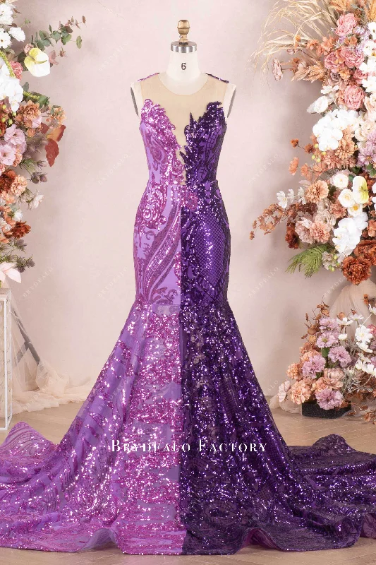 Mega Deal Dramatic Two-Tone Purple Sequin Prom Dress