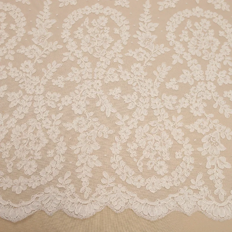 Special Offer Off White Floral Corded Embroidered Double Scalloped Lace