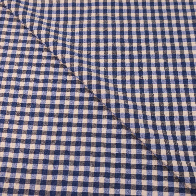 Bargain Prices White and Blue Check Seersucker Cotton Ariston Fabric