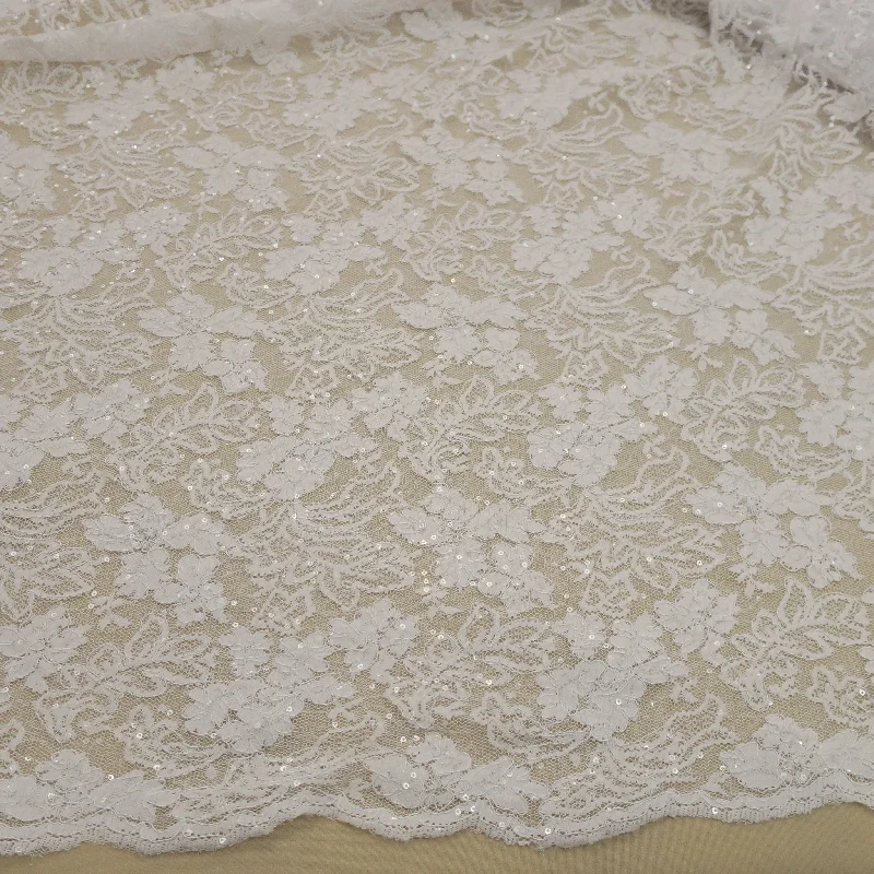 Friends and Family Sale White Floral Embroidered Pearl Beaded Double-Scalloped Lace Friends and Family Sale White Floral Embroidered Pearl Beaded Double-Scalloped Lace