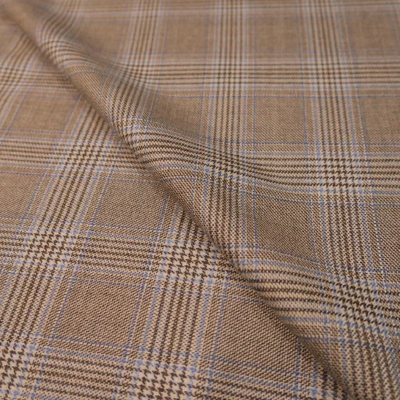 Savings Alert Light Brown Tartan Loro Piana Super 120's Extrafine Merino Wool Fabric