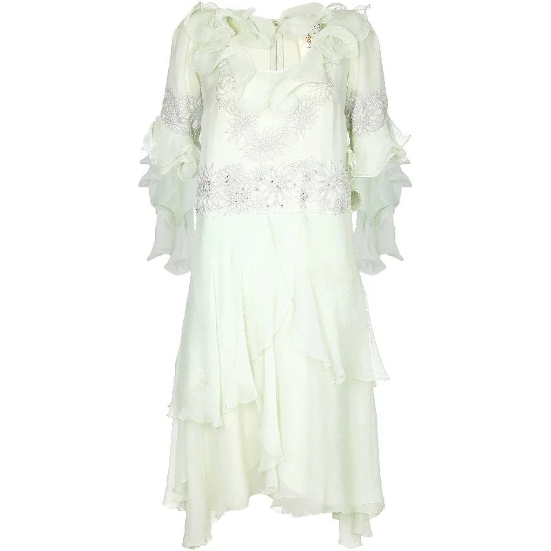 Low Prices 1980s Zandra Rhodes Pale Green Couture Silk Chiffon Dress