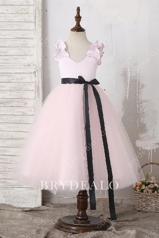 Limited Time Discount Pink Ruffled Straps Ankle Length Flower Girl Dress