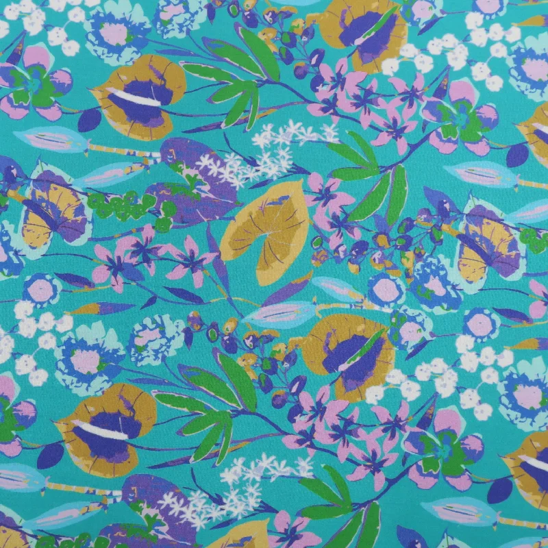 Final Sale Yellow Anthurium on Teal Ground Floral Printed Cotton Pierre Cardin