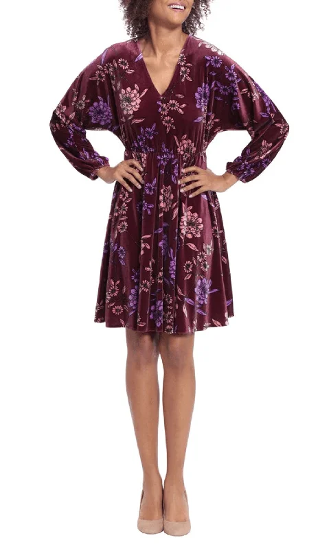 Limited Availability London Times T6444M - Floral Velvet A-line Short Dress